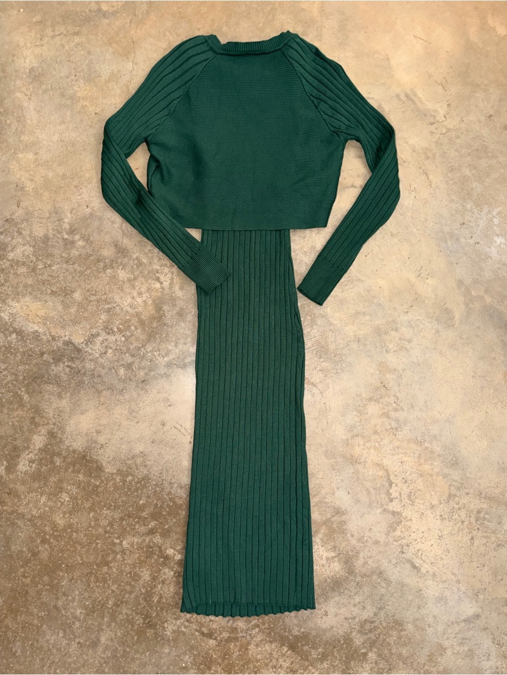 Ribbed Knit Emerald Green Maxi Skirt